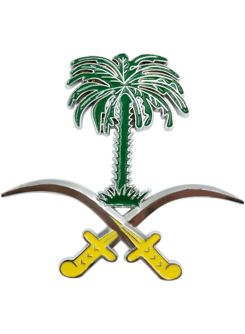 Saudi Arabian National Emblem Car Grill Badge | Premium Metal Decoration with Mounting Hardware | Ideal for Car Grills (Green & Silver) - Image 1